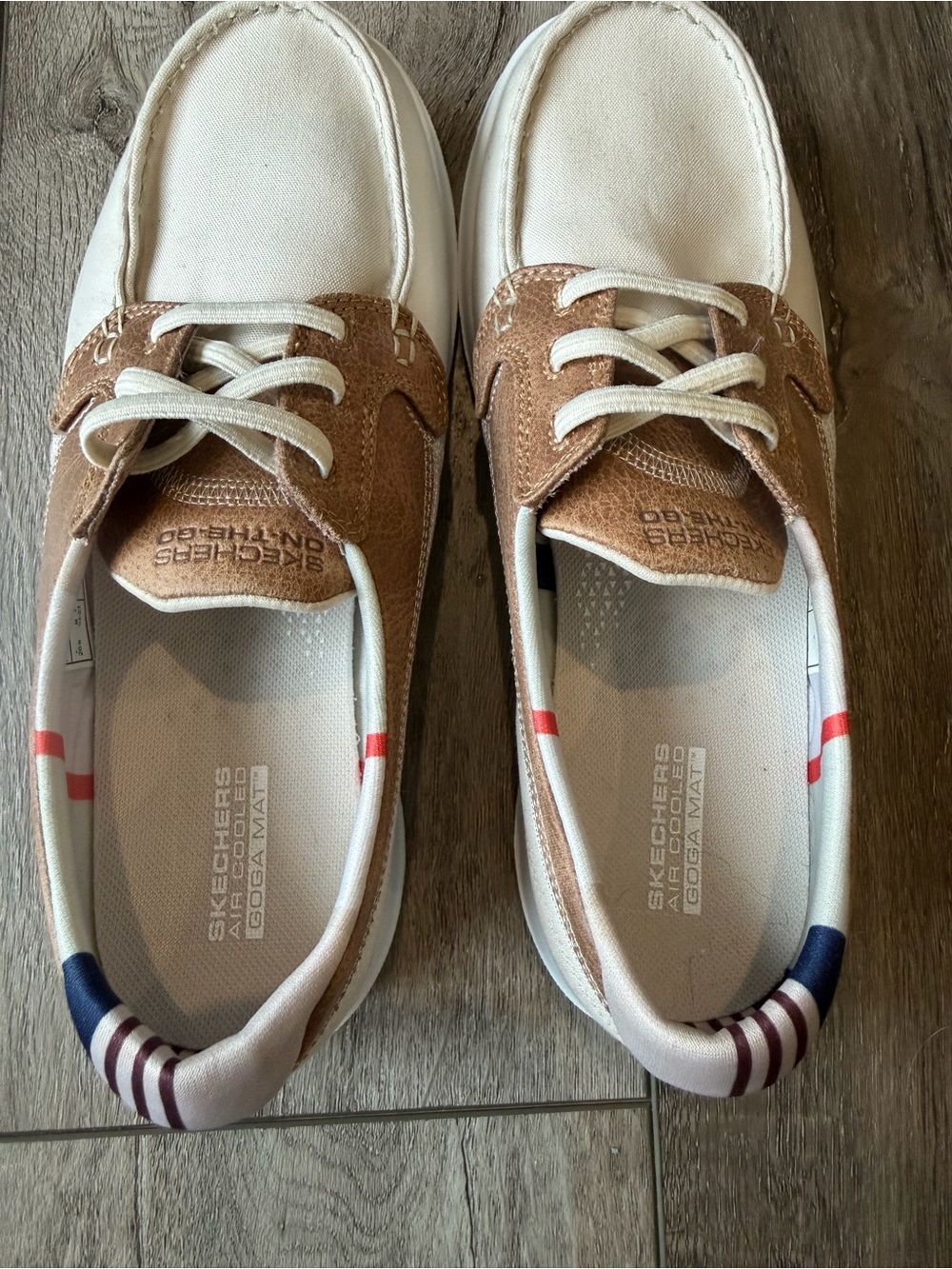 Skechers- Go Flex Radiant White and Brown Canvas Suede Boat Shoes - Picture 6 of 9
